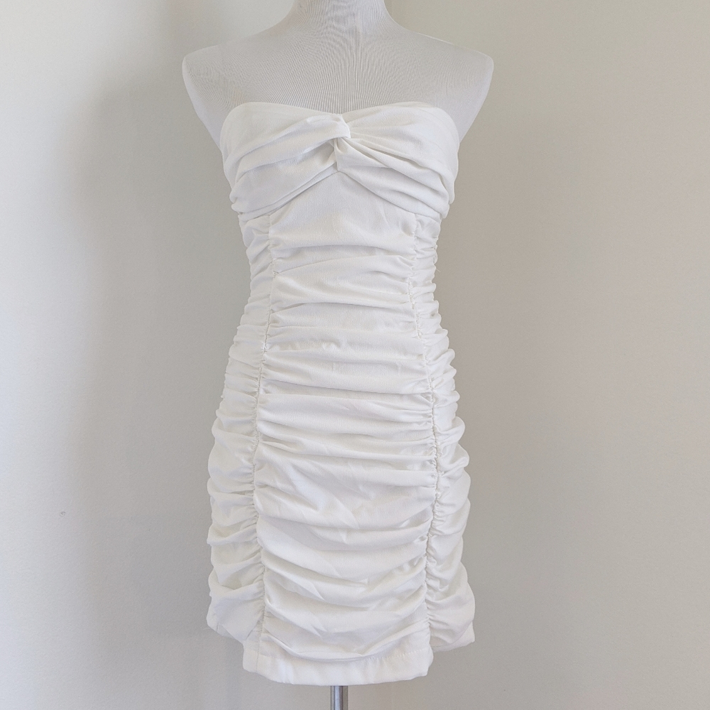 White Ruched Mini Dress